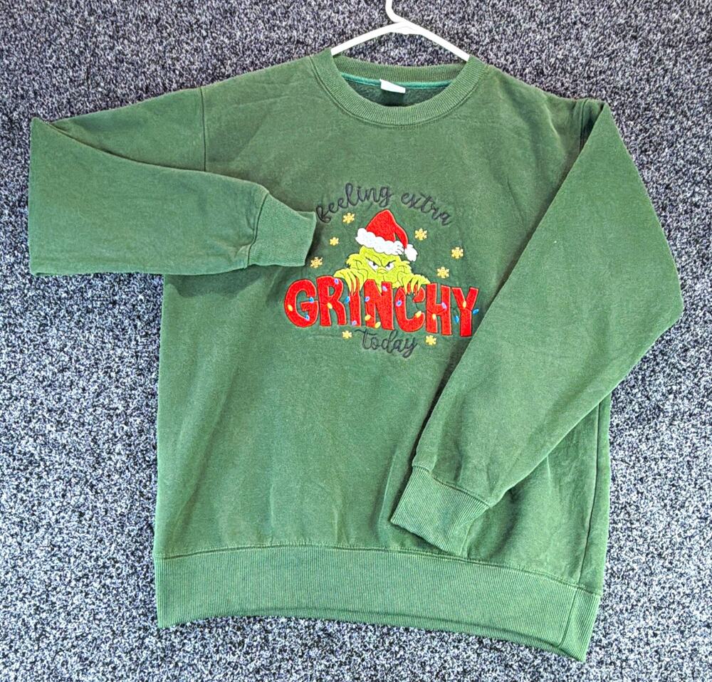 For The Rising Of USA's Basics Grinch Green Pullover Crewneck Sweatshirt M